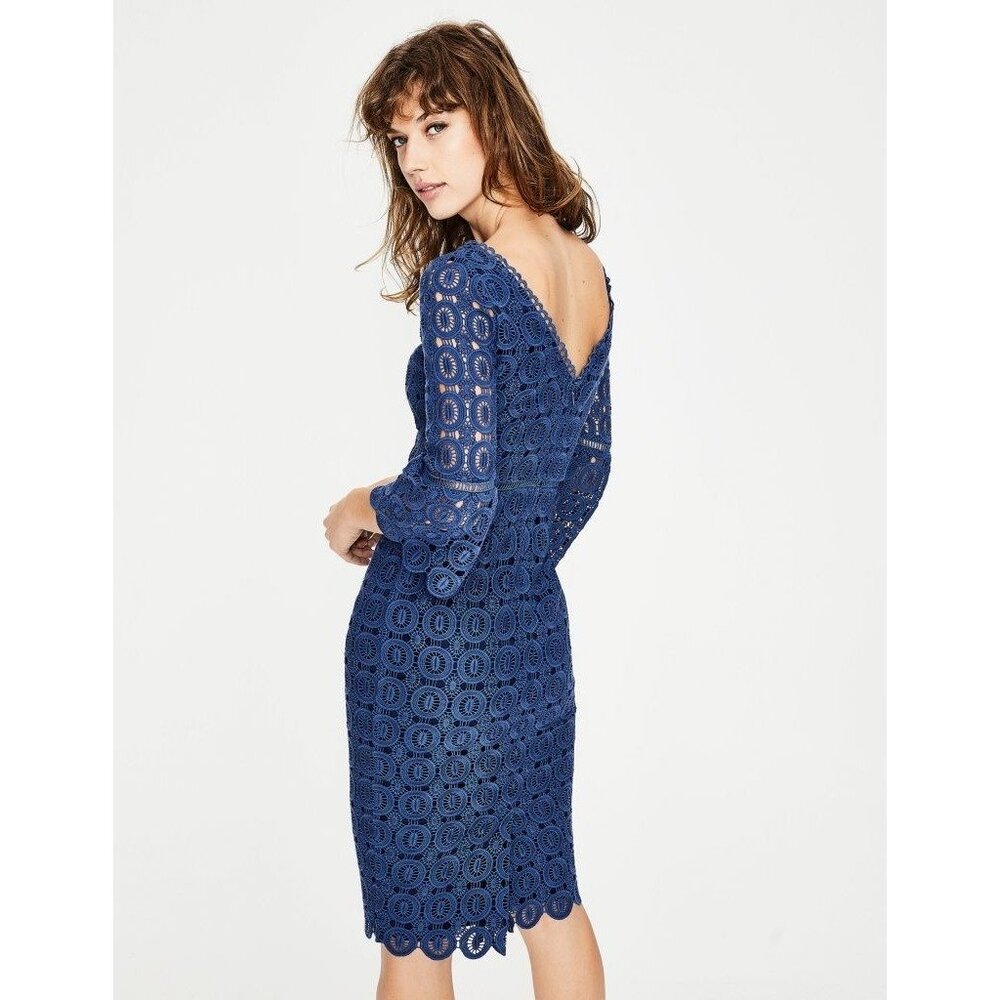 Perfect Boden Rhiannon Lace Dress Opulant Blue Sheath Cocktail Wedding Guest 10R - Picture 9 of 10